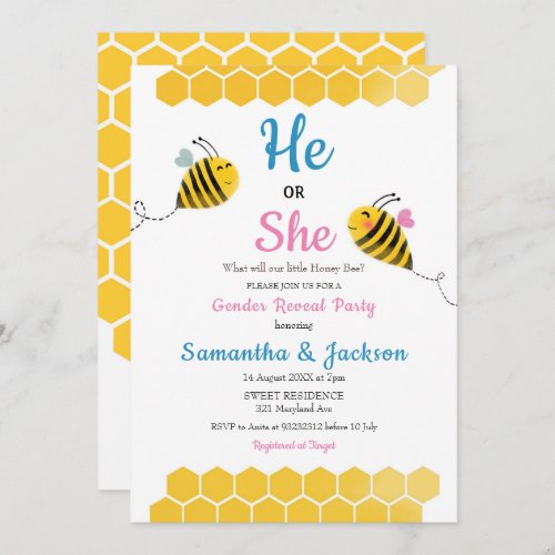 He or She Bee Gender Reveal Invitation