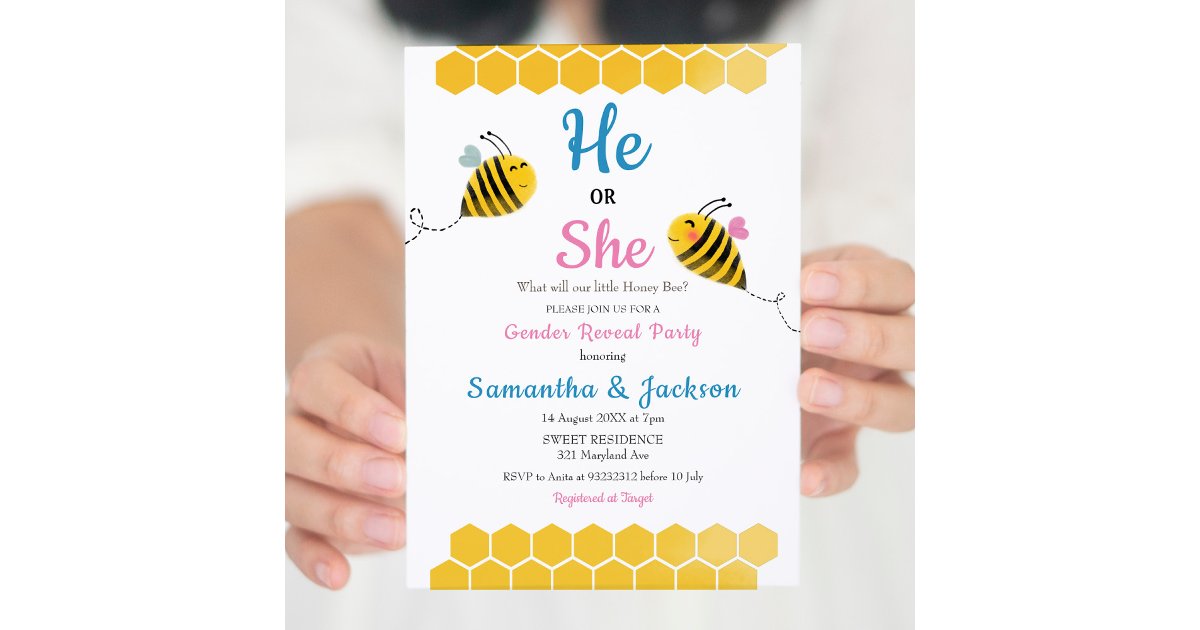 He or She Bee Gender Reveal Invitation | Zazzle