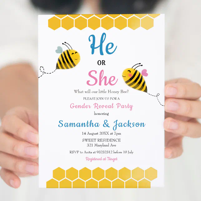 He or She Bee Gender Reveal Invitation | Zazzle