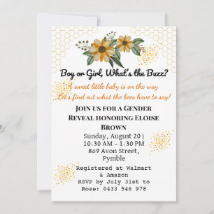 He or She Bee Yellow Floral Gender Reveal Party Invitation