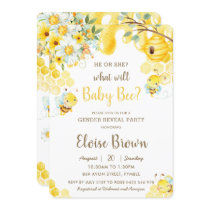 He or She Bee Yellow Floral Gender Reveal Party Invitation