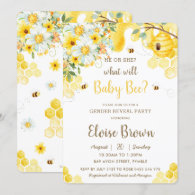 He or She Bees Yellow Floral Gender Reveal Party  Invitation