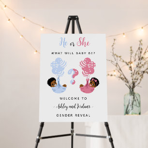 He or She Black Baby Gender Reveal Welcome Sign