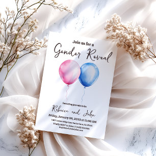 He or She Blue and Pink Balloon Gender Reveal Invitation