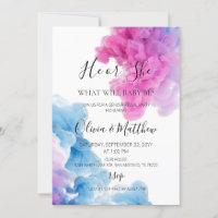 He or She Blue pink smoke  gender reveal Invitatio Invitation