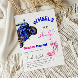 He or She Blue Pink Wheels or Heels Gender Reveal Invitation<br><div class="desc">Elegant What will Baby Be Heels or Wheels Themed Gender Reveal Invitation featured watercolor pink shoes with bow and blue motorbike. Matching products you can find in the collection.</div>