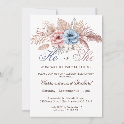 He or She Boho Gender Reveal Party Invitation