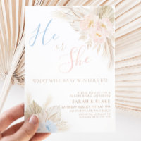 He Or She Boho Pink Blue Gender Reveal