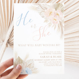 He Or She Boho Pink Blue Gender Reveal Invitation