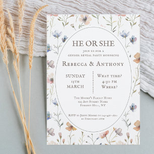 He or She botanical watercolor, spring wildflower Invitation