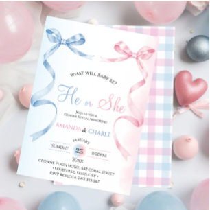 He or She Bow Gender Reveal  Invitation