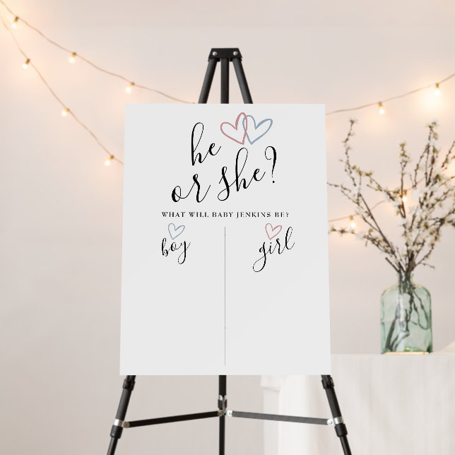 He Or She Boy Or Girl Gender Reveal Voting Sign (In Situ (Stand))