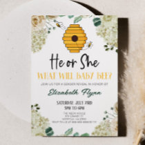 He or She Bumble Bee Floral Flowers Gender Reveal Invitation