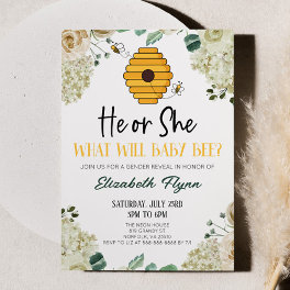 He or She Bumble Bee Floral Flowers Gender Reveal Invitation