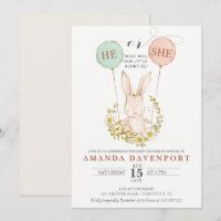 He or She Bunny Balloons gender reveal Invitation