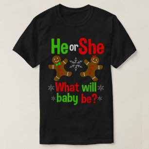 He or She Christmas Gender Reveal Design T-Shirt