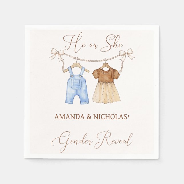He or She Clothes Gender Reveal  Napkins (Front)