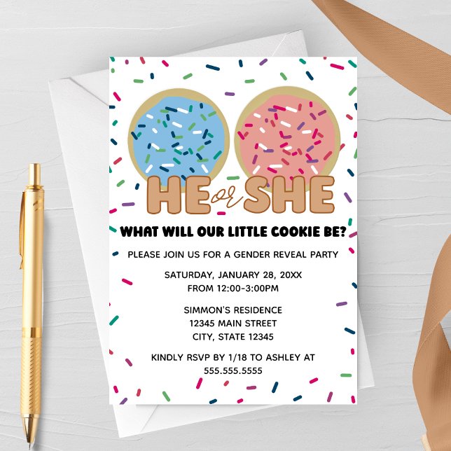 He or She Cookie Gender Reveal Party Invitation (Creator Uploaded)