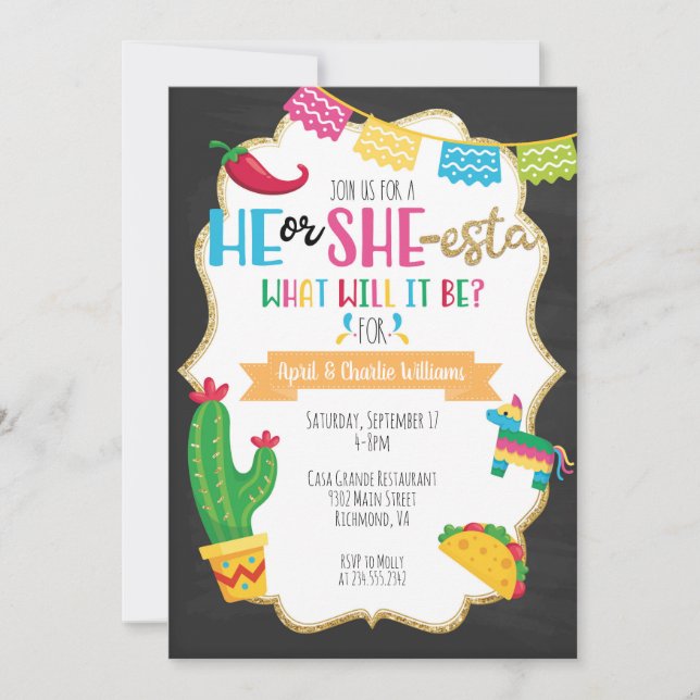 He or She-esta Fiesta Theme Gender Reveal Invitation (Front)