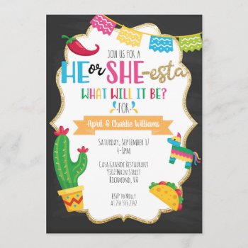 He Or She-esta Fiesta Theme Gender Reveal Invitation by bydandeliondesign at Zazzle