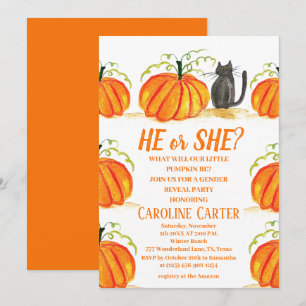 He or She Fall Pumpkin Gender Reveal Invitation