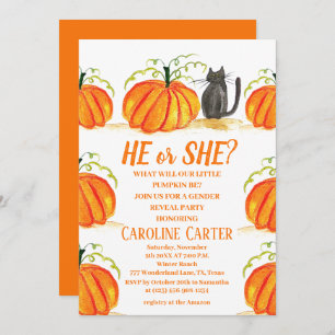 He or She Fall Pumpkin Gender Reveal Invitation