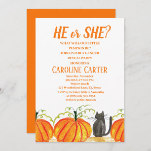 He or She Fall Pumpkin Gender Reveal Invitation