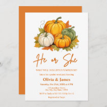 He or She Fall Pumpkin Gender Reveal Party Invitation