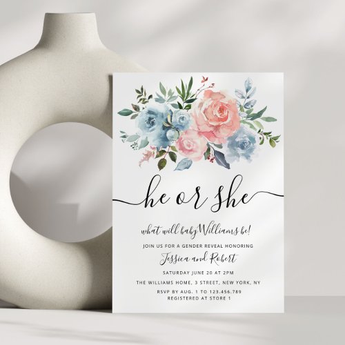 HE or SHE  floral baby gender reveal Invitation