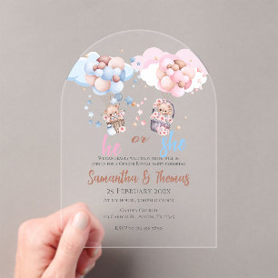 He or She Gender Reveal Acrylic Invitation