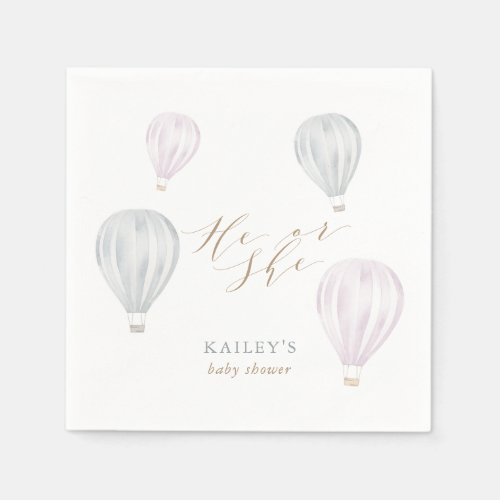He or She Gender Reveal Air Balloon Baby Shower Napkins