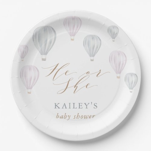 He or She Gender Reveal Air Balloon Baby Shower Paper Plates