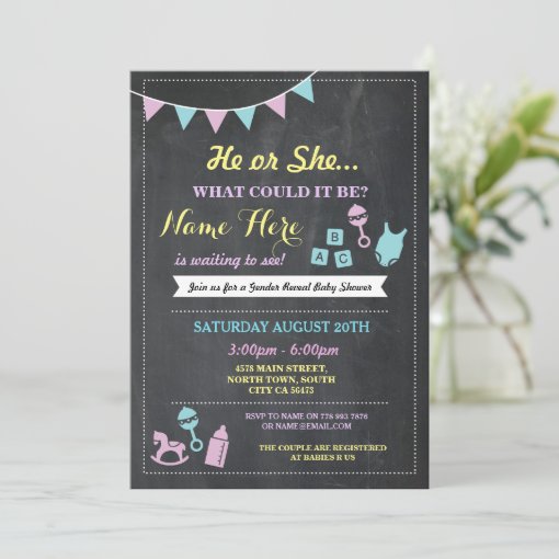 He Or She Gender Reveal Baby Shower Invitation | Zazzle