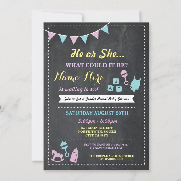 He Or She Gender Reveal Baby Shower Invitation | Zazzle