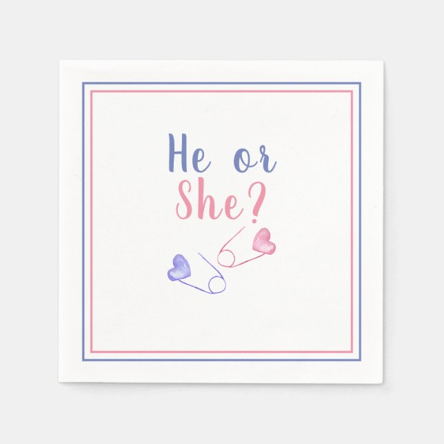 He or She Gender Reveal Baby Shower  Napkins (Front)