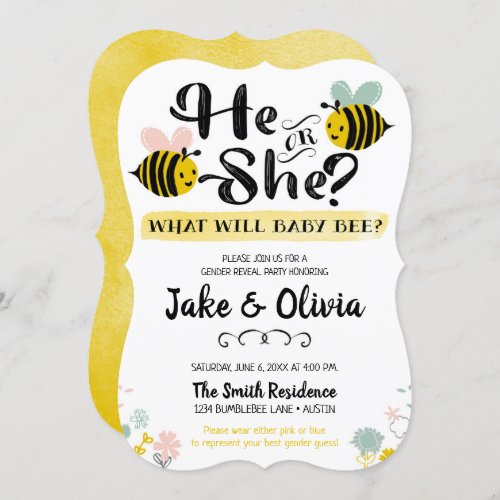 He or She Gender Reveal Bee Baby Bumblebee Invitation