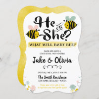 He or She Gender Reveal Bee Baby Bumblebee Invitation