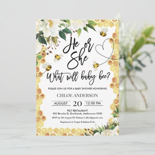 He or She Gender Reveal Bee Baby Shower Invitation