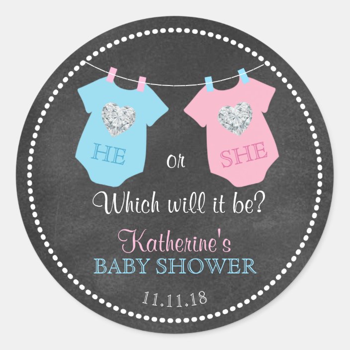 He Or She Gender Reveal Chalkboard Baby Shower Classic Round Sticker