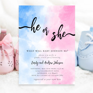 He or She Gender Reveal Invitation
