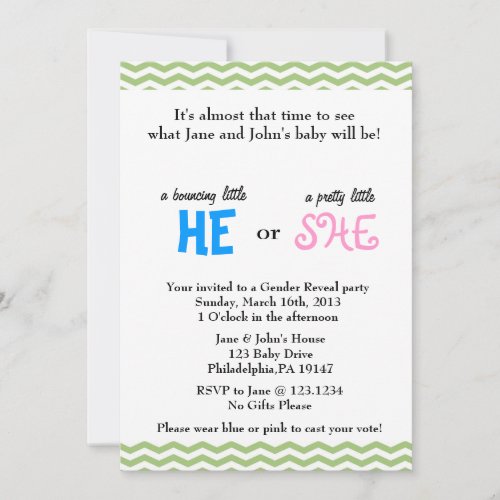 He or She Gender Reveal Invitation