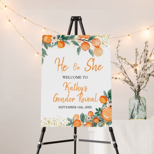 He or She Gender Reveal Orange Little Cutie Foam Board