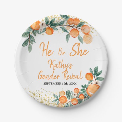 He or She Gender Reveal Orange Little Cutie  Paper Plates