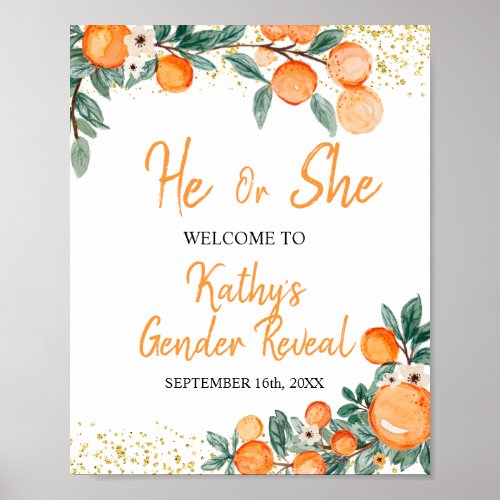He or She Gender Reveal Orange Little Cutie Poster