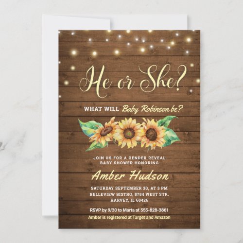 He or She Gender Reveal Party Baby Shower Sprinkle Invitation