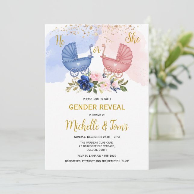 He or She Gender Reveal Party Invitation (Standing Front)