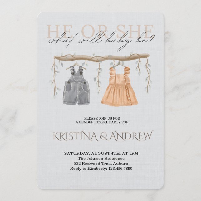 He or She Gender Reveal Party Invitation (Front)