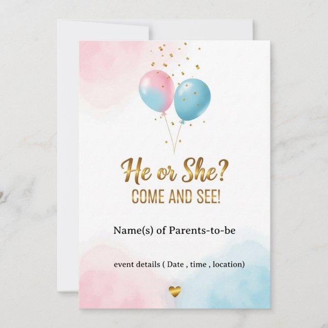 ✨ He or She? Gender Reveal Party Invitation | Pink (Front)