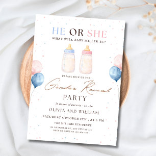 He or She Gender Reveal Party Invite, Baby Shower Invitation