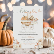 He or She Gingham Pumpkin Carriage Gender Reveal Invitation